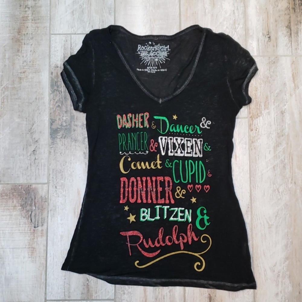 Xmas reindeer glitter burnout tshirt